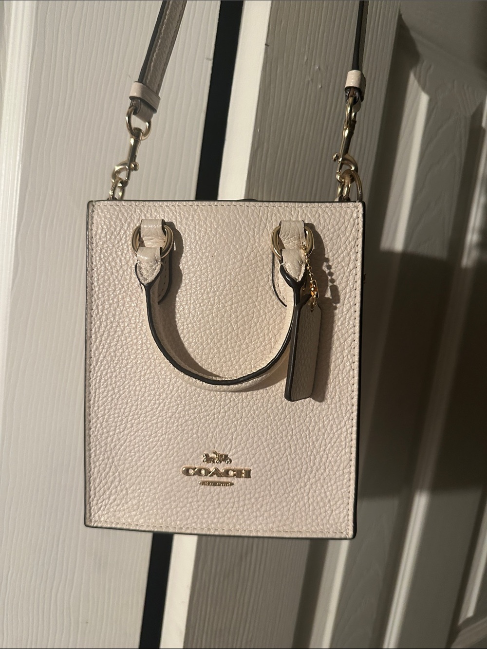 COACH Chalk Pebbled Leather Mini Tote with Gold Hardware